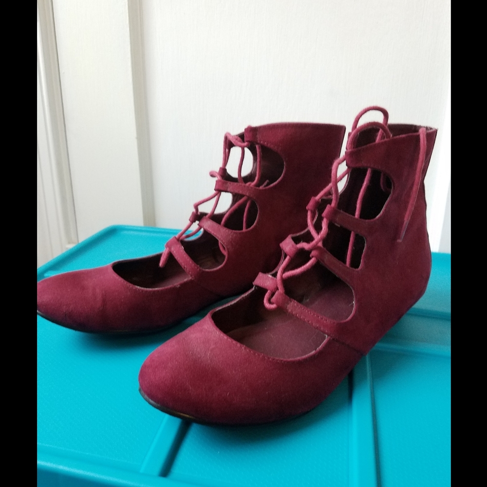 Candy Apple Red Lace Up Bootie Flats